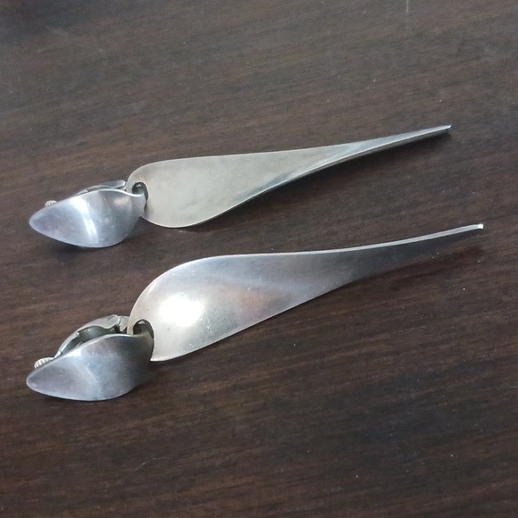 Georg Jensen, Nana Ditzel 1950s Long Drop Silver Denmark Earring leverback 128A - Picture 2 of 7